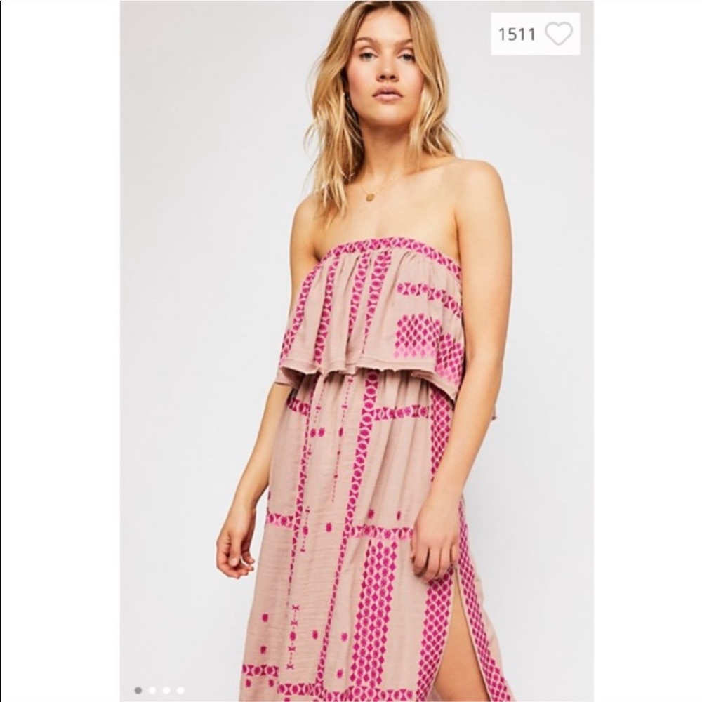 Free People Strapless Embroidered Midi Dress - Picture 1 of 6